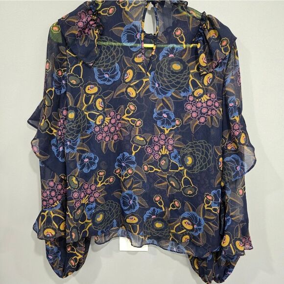 🐢 Ted Baker Juvena Floral Printed waterfall ruffle long sleeve top.  Size 1. - Picture 12 of 16